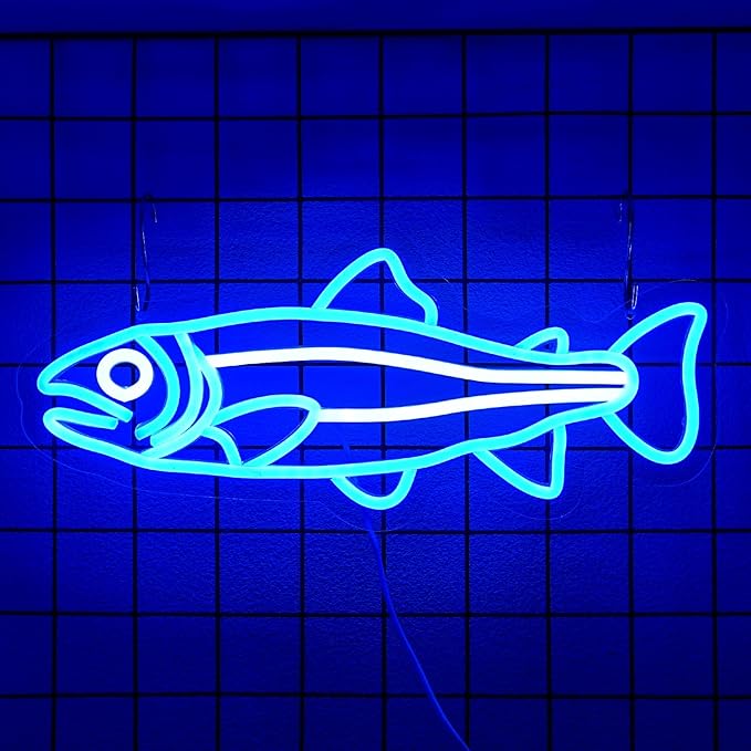 Fish Neon Sign for Wall Decor Fish Decor Salmon Neon Signs Fishing Neon Light Sign Blue Fish Neon Light Up Signs For Bedroom Bar Office Room Kitchen Decoration