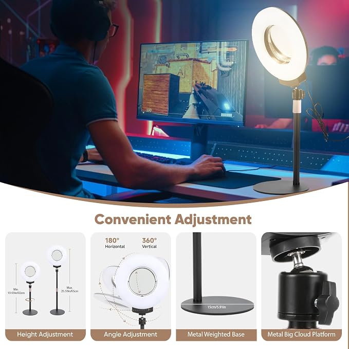 Desk Ring Light with Stand,and HD Makeup Mirror for Zoom Lighting | 10W,30 Light Modes Makeup selfie light and Phone Holder,for Live Streaming,Makeup,Video ,Zoom call,Vlogging,TikTok,CRI 95+