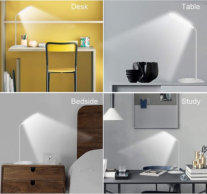 DEEPLITE 2 Pack Desk Lamp with Flexible Gooseneck 3 Level Brightness, Battery Operated Table Lamp 5W Touch Control, Compact Portable Rechargeable Desk lamp for Dorm Study Office Bedroom
