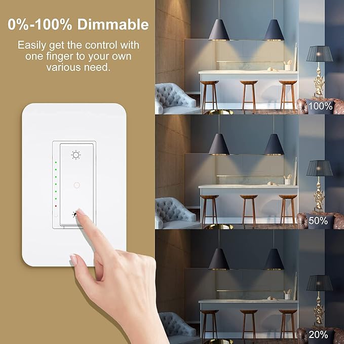 Nexete Smart Dimmer Switch,Single Pole/3-Way,Compatible with Alexa & Google Home,Smart Life App, Voice Control, Schedule,2.4 GHz Wi-Fi, Neutral Wire Required, ETL Certified(Dimmer)