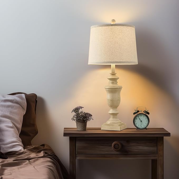 SAIWEYA 27.5" Vintage Farmhouse Table Lamps Set of 2 Bedside Lamp, 3 Way Dimmable Bedroom Lamps with 2 USB Ports +AC Outlet Nightstand Lamp Rustic Lamp