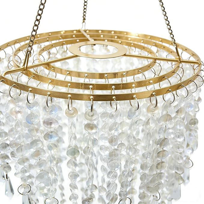 Sparkling Iridescent Beaded Chandeliers 8.6 inches Diameter for Wedding Centerpiece Living Room Bedroom Event Party Gold