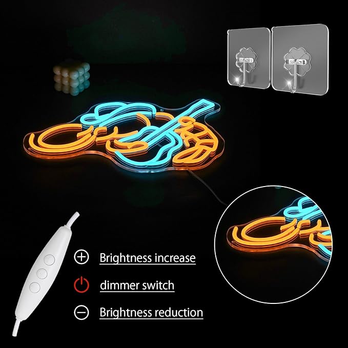 Cowboy Shrimp Neon Sign For Wall Decor Guitar Neon Light Music Led Sign Lobster Led Light Seafood Neon Light Sign for Restaurant Kitchen Music Bar Decor