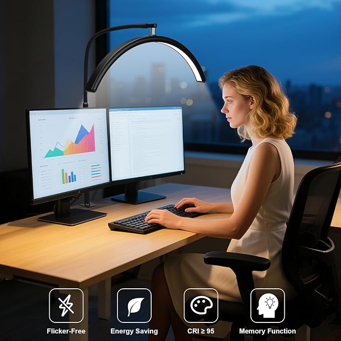 Professional Half Moon LED Desk Light for Nail Techs & Artists – Flexible Gooseneck Lamp with Clamp, 5 Color Modes & 5 Brightness Levels for Manicure, Tattoo, Beauty Work