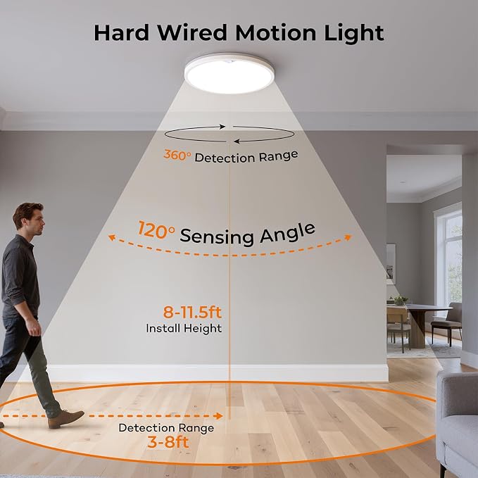 Annaror Wired Motion Sensor Ceiling Light Indoor with Remote 2400LM 12inch | 2000K Nightlight, 3000K 4000K 5000K, 24W Motion Activated Light with Timer for Hallway Closet Stairs White, Auto/ON/G