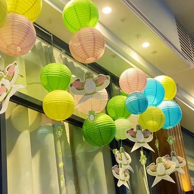 12Pcs 6,8,10,12 Inch Mixed Sizes Grass Green Paper Lanterns Decorative Chinese, Japanese Hanging Round Paper Lanterns for Birthday, Wedding, Christmas, Bridal, Home Decor, Party Decoration