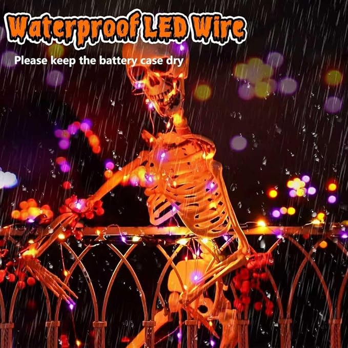 3PK Orange and Purple Halloween Fairy Lights Battery Operated with Remote | 8 Lighting Modes, Remote Control, Timer & Dimmable, Total 78FT 240LED Twinkle Lights for Outdoor Indoor Halloween Home Decor