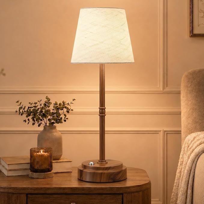 Rechargeable Cordless Table Lamp, Battery Operated Bedside Lamp, Wood Grain | 6000mAh, 4H Charge, 12-36H Runtime, 3000K Warm Light, Touch Dimming