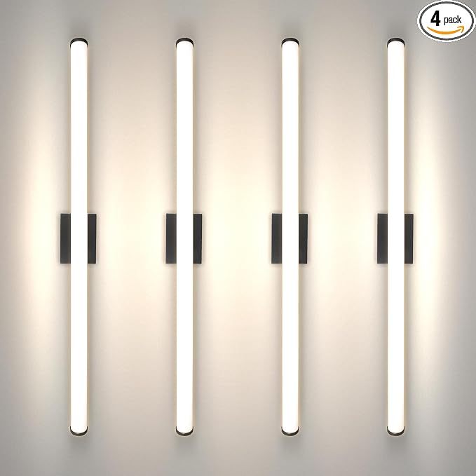 ASD 48" LED Linear Vanity Light Fixture, Modern Bathroom Sconce — 3 Color 3000K-5000K, Dimmable, 35W 3800LM, Energy Star & ETL Listed — Over Mirror Makeup Bar for Bedroom, Cabinets — Black, 4 Pack