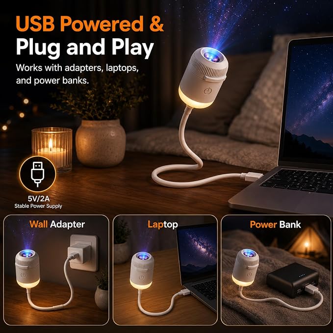 2027 New Hd Smart Dynamic 5d Holographic Night Light Projector, Plug and Play Hd Star Projector, 360° Adjustable Hd Galaxy and Ocean Projector for Bedroom Ceiling