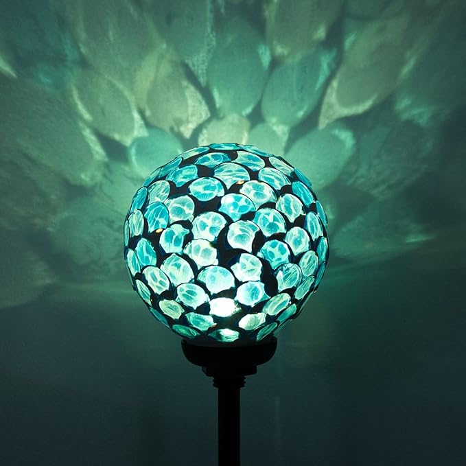 VCUTEKA Decorative Solar Garden Lights, 3.5" Mosaic Globe Outdoor Stake | Mosaic Glass Globe Design, Solar LED Light, Waterproof Design, Auto On/Off and Metal Stake Design for Lawn and Patio
