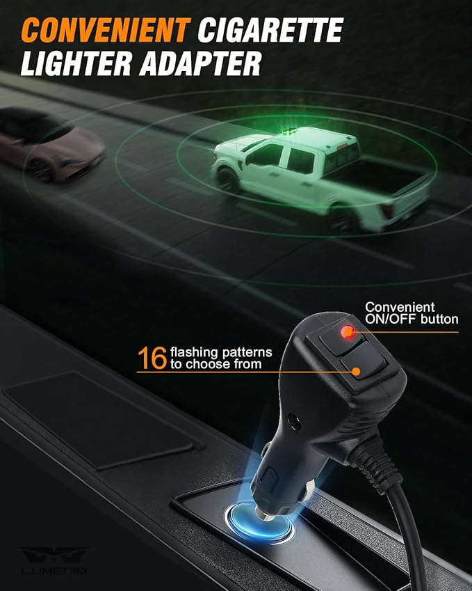 LUMENIX 56 LED Magnetic Roof Top Strobe Light Bar, Low Profile Hazard Warning Flashing Light for Service Vehicles, Utility Trucks, Security Support, Private Property Use – White Green