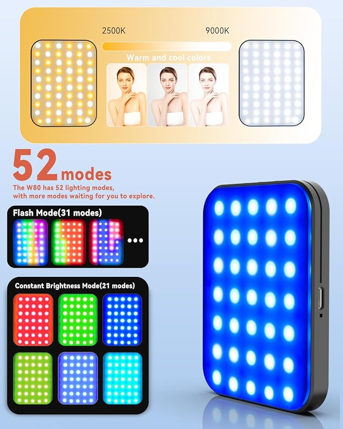Portable Selfie Light for iPhone: Rechargeable Phone Fill Lights, Ring Light for Camera Picture, Makeup Photo, Video Conferences, Laptop Use, Zoom Meetings, TikTok, Vlog Photography Magnetic RGB