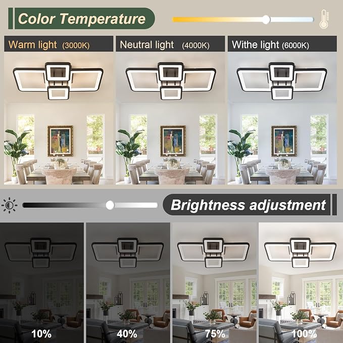 24" 42W Light Fixtures Ceiling Mount 1432LM Living Room Light Fixture | 3000-6500K Remote control APP Adjustable color temperature brightness Memory function Night light for Bedroom Kitchen Modern