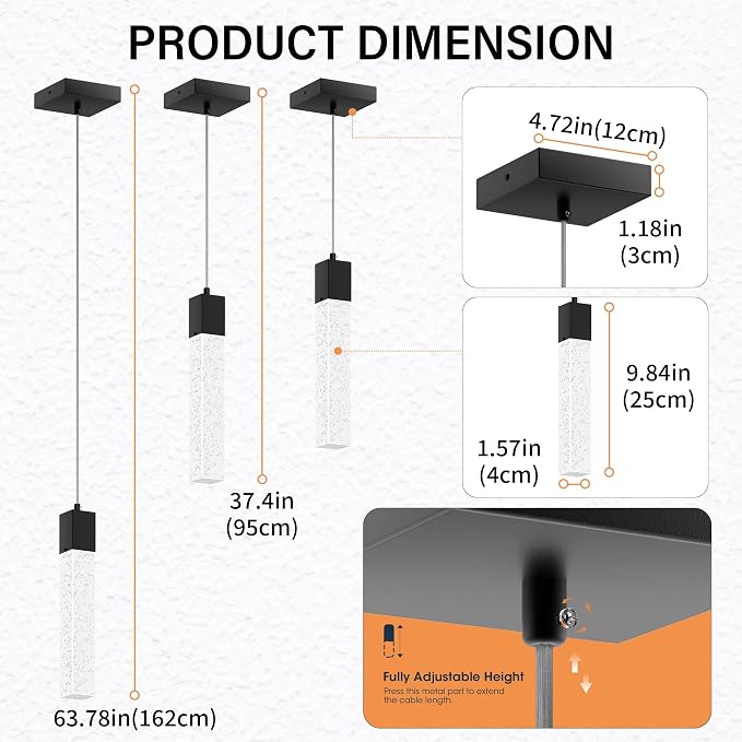 Pendant Lights Kitchen Island, 6500K Modern Kitchen Island Lights Brushed Black, 1 Pack Ceiling Lighting Fixtures with Crystal Bubble, Island Lights for Kitchen Dining Room Bedroom Hallway