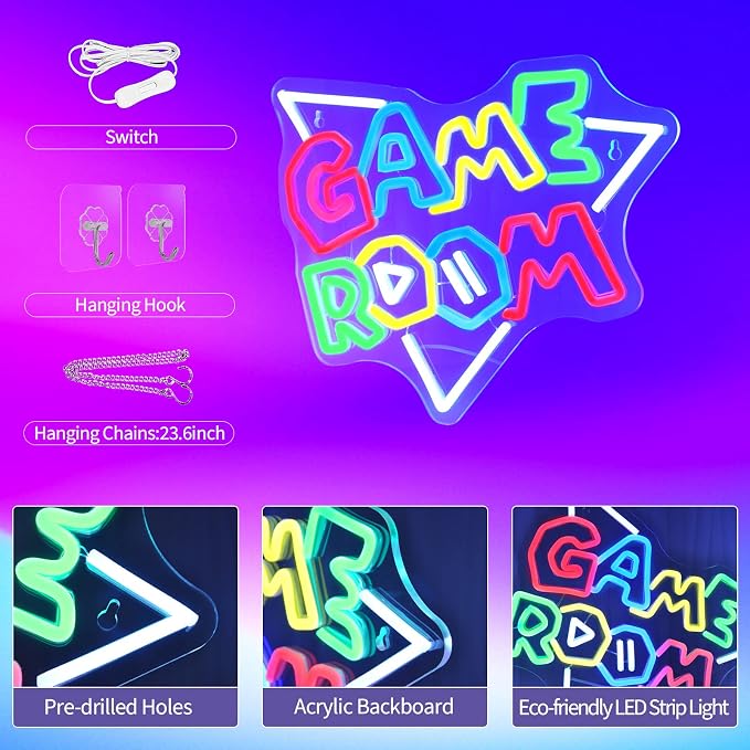 JEDAEMEN Game Room Neon Signs for Wall Decor Game Zone LED Sign Neon Lights | Gaming Led Light Sign Preppy Game Room Decor Light Up Sign for Teen Boys Gamer Room Birthday Party Decoration USB Powered