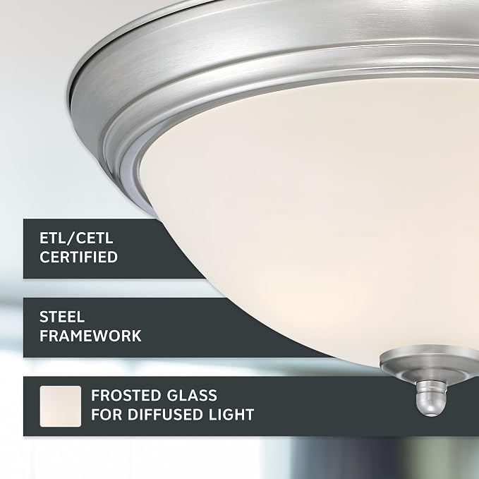 Designers Fountain Flush Mount Ceiling Light, 11 Inch Frosted Glass Lighting Fixture for Kitchen, Bedroom, Bathroom, and Hallway, LED Bulbs Not Included, Brushed Nickel