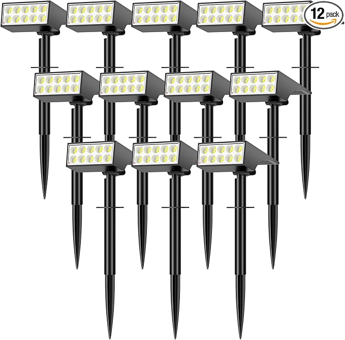 WENATY 12 Pack Solar Spot Lights Outdoor Landscape Spotlights, Cool White | IP65 Waterproof, Auto On/Off LED Powered Yard Garden Flood Solar Light for Outside Pathway Wall Tree Lawn Uplights Lights