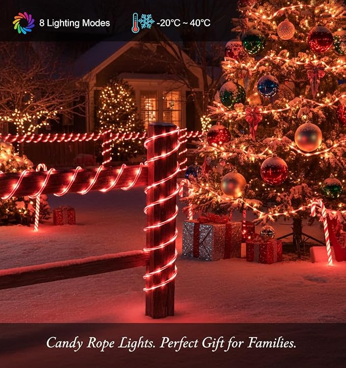 Halloween Candy Cane Lights Outdoor, 33ft 100 LEDs Solar Rope Lights, Waterproof IP65 Cobwebs Decor with 8 Modes, Solar String Lights for Patio, Wedding, Tree, Christmas dec