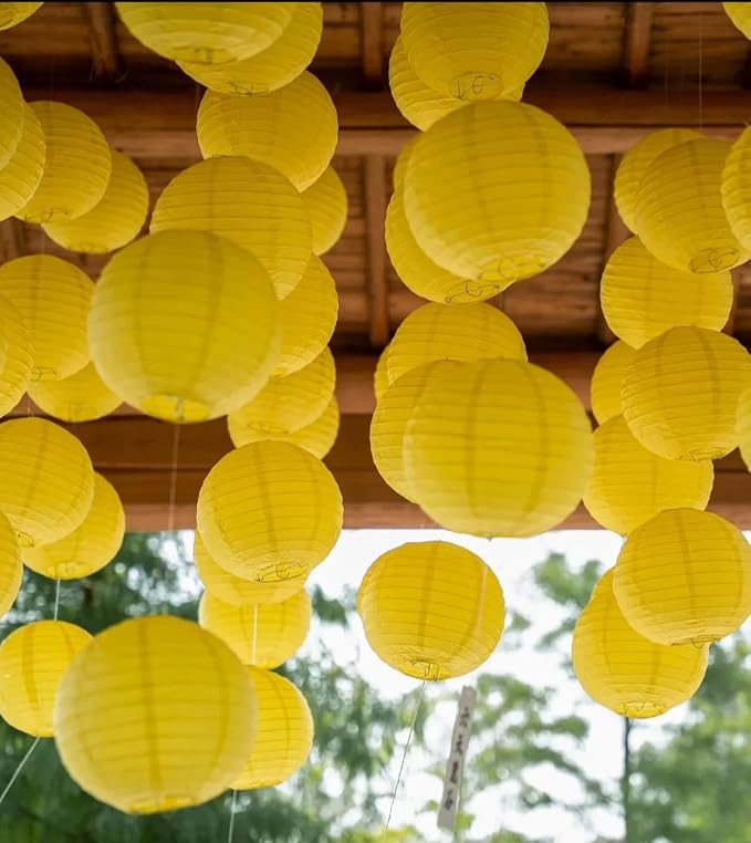 12Pcs 6,8,10,12 Inch Mixed Sizes Yellow Paper Lanterns Decorative Chinese, Japanese Hanging Round Paper Lanterns Lamp for Birthday, Wedding, Christmas, Bridal, Home Decor, Party Decoration