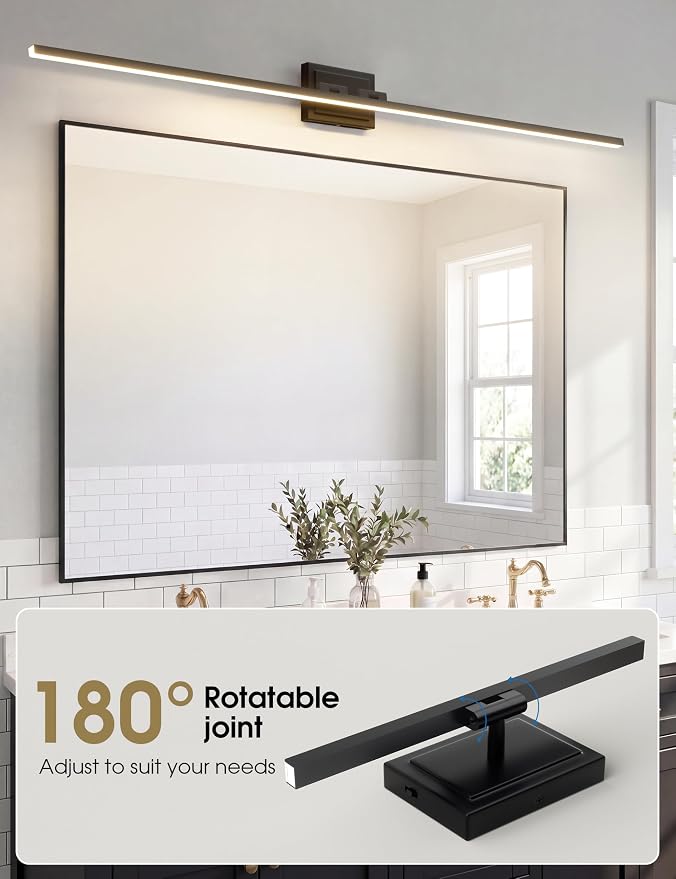 VOLISUN Modern Bathroom Vanity Light 55 inch, Rotatable, 36W Dimmable 5CCT Led Bathroom Light Fixture Over Mirror, Black Bar Vanity Light for Bathroom Mirror Cabinets-ETL Certificated