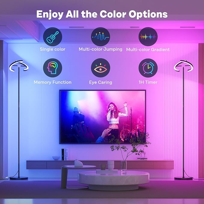 Upgraded RGBCW Floor Lamp, Bright Color Changing RGB Standing Lamp, Modern Stepless Dimmable LED Tall Lamp with Remote Control, 20W 3000-6000K Floor Lamps for Living Room, Bedroom, Office