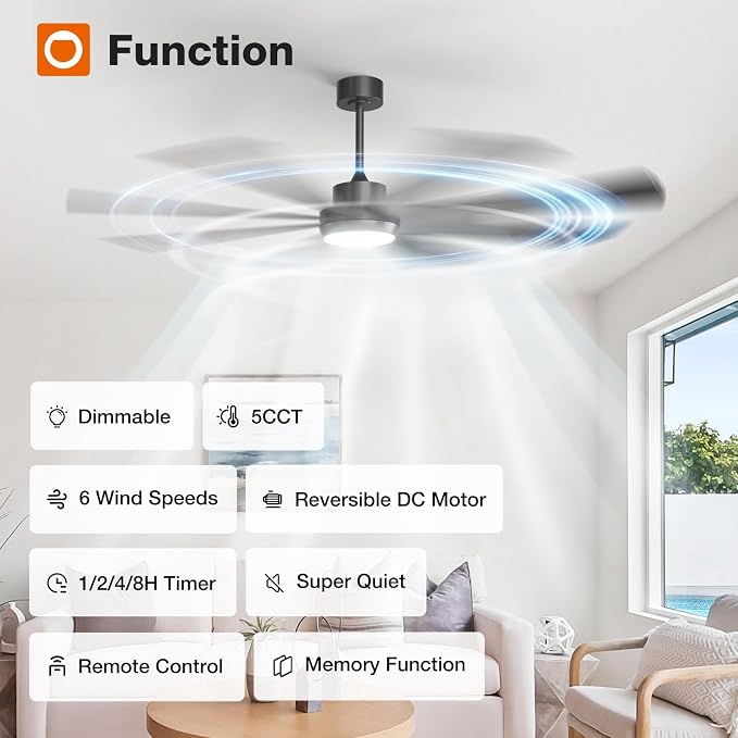 addlon 72 Inch Lagre Ceiling Fans with Lights and Remote Control,Black | Dimmable & 5CCT, Quiet 6-speed Reversible DC motor, Dual-Sided Blades, Bedroom, Covered Outdoor Spaces