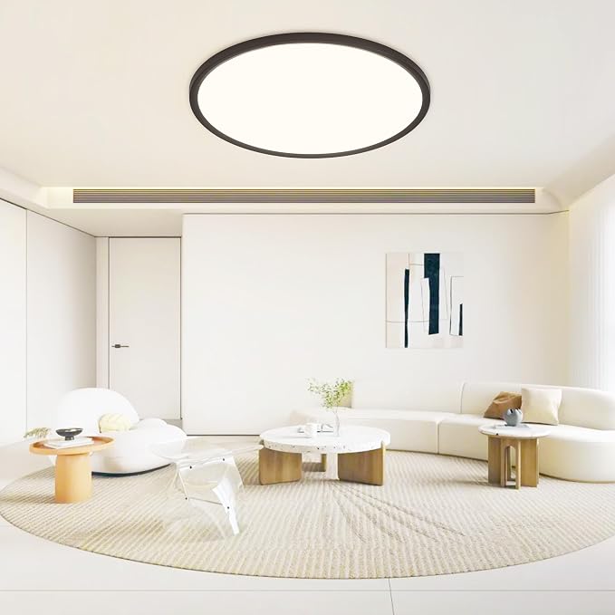 MOONSEA 24-Inch Flush Mount LED Dimmable Ceiling Light Round – 48W | 3000K/4000K/6500K by Toggle Switch, 0.98in Low Profile Ceiling for Bedroom, Kitchen, Brightness Dimmable with Dimmer
