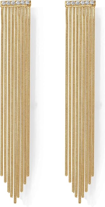 PAVOI 14K Gold Plated Long Tassel Dangle Earrings for Women - 925 Sterling Silver Posts Elegant Rhinestone Chain Chandelier Drop Earrings - Statement Jewelry