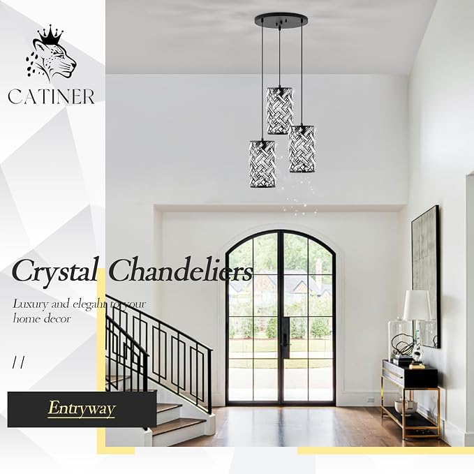 Black Crystal Cluster Pendant Light, 3-Light Kitchen Island Hanging Light | 3-light black crystal pendant with adjustable height, E26 sockets, dimmable for kitchen islands, dining rooms and bedrooms