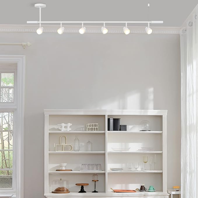 Globe Electric 64000054 6-Light Adjustable Height Track Lighting, Matte White, Pivoting Shades, GU10 Base, Minimalist Ceiling Light for Kitchen or Dining Room, Dimmer Switch Compatible