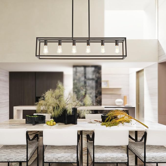 Dining Room Light Fixture, Kitchen Fixture Lights Pendant Lights Kitchen Island Oil Rubbed Bronze 6-Light Industrial Pendant Lighting for Kitchen Island