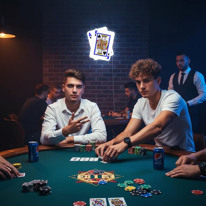 Poker Neon Sign, UV Printed Playing Cards LED Light for Man Cave Decor | USB-Powered Dimmable “A,K” Spade Cards Light Sign for Poker Rooms, Game Rooms, Man Caves, and Poker Nights