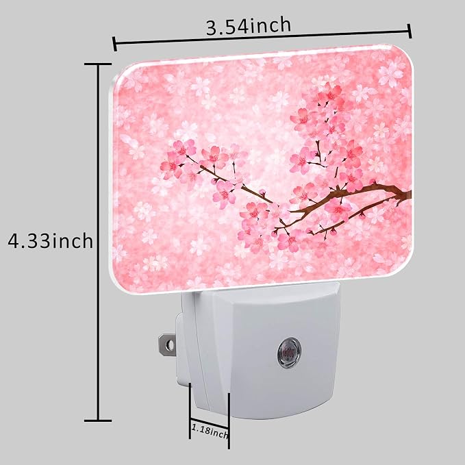 Blooming Cherry Blossoms Night Light Plug into Wall, Cherry Blossoms Night Light with Dusk to Dawn Sensor for Kid Girls Boys Women Men Bedroom, Hallway, Kitchen, Bathroom, Stairs Decor