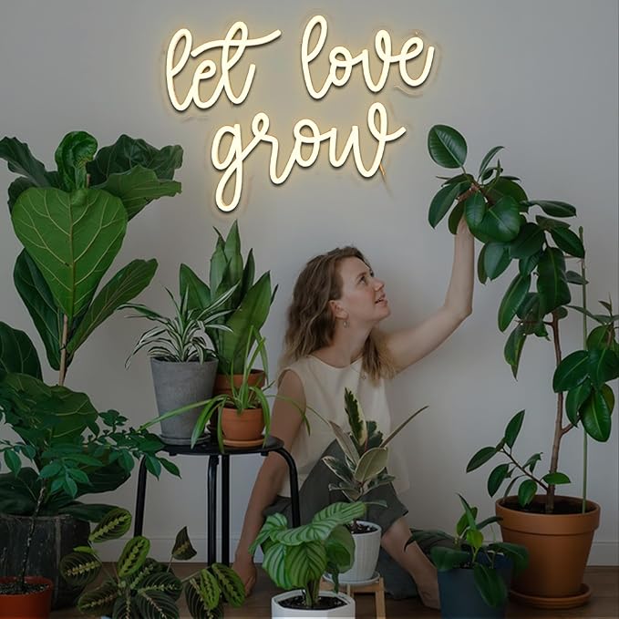 Let Love Grow Neon Sign for Wedding Dimmable Warm White 16.54 x 11.85" Led Sign for Bridal Shower Engagement Neon Light for Wedding Ceremony Succulent Bar Party Home Wall Art Bedroom Decor