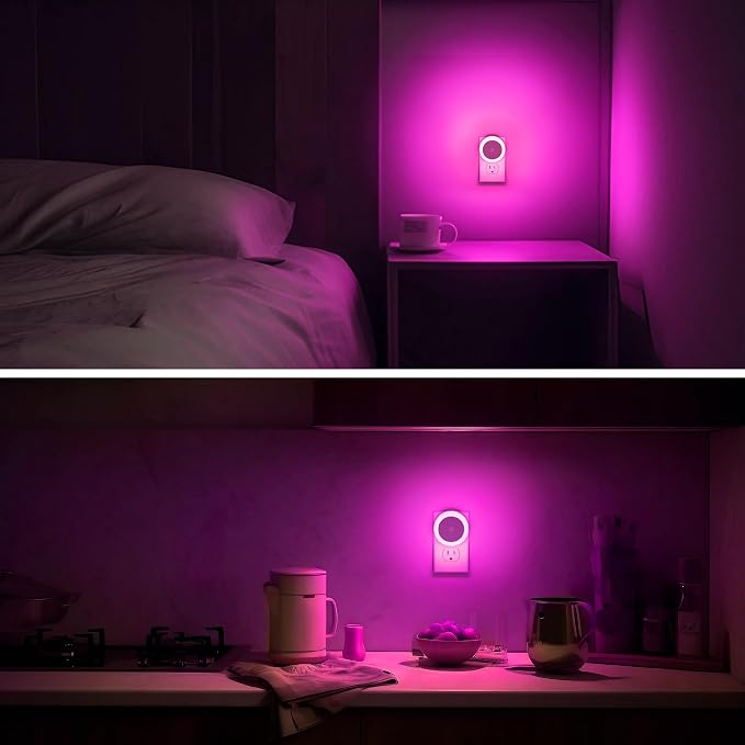 Purple Night Light, Night Lights Plug into Wall [4Pack] | Nightlight with Light Sensors for Kids Room, Baby Night Light, Bathroom Stair Lights, Hallway Light