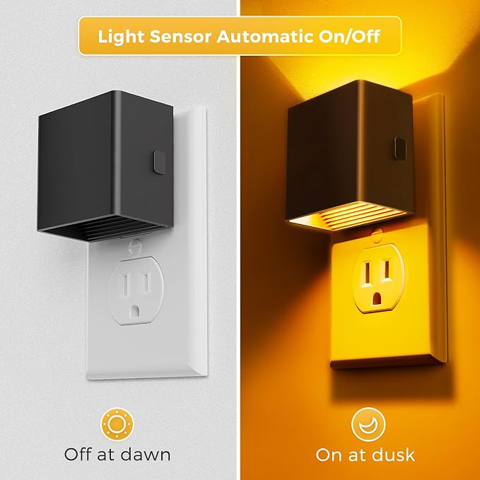 L LOHAS LED Plug in Night Light with Motion Sensor and Dusk to Dawn Sensor | LED Night Light Brightness Adjustable,1800K Amber, Nightlight for Bathroom Hallway Kitchen 2 Pack