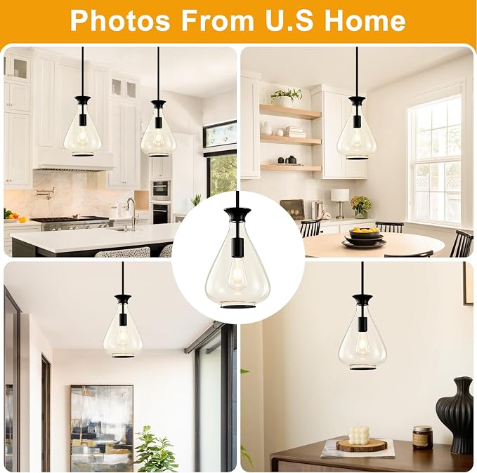 Modern Pendant Lights Kitchen Island, 1 Pack Matte Black Pendant Light Fixtures with 8.5" Clear Glass Shade, Industrial Hanging Pendant Lights Fixture for Kitchen Island Dining Room Bedroom Entryway
