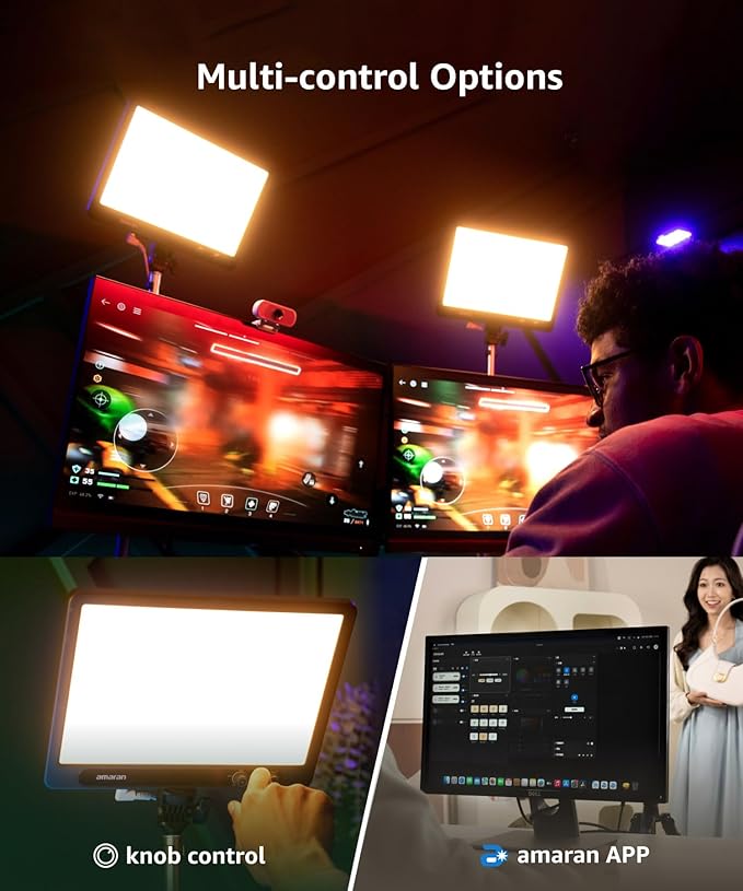 amaran Verge Bi-Color Edge-lit Rectangular Panel,26W Soft LED Video Light Adjustable CCT,APP Control Professional Studio Light for Streaming, Gaming Studio,Recording and Video Conferencing (White)