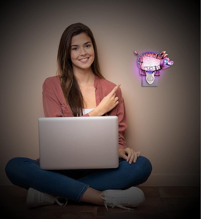 Puzzled Glass Pig Night Light - Decorative Glass Art Animal Night Light for Kids with On and Off Switch, Cute Lamp for Nursery Room, Perfect Plug in Boys and Girls Night Decorations for Bedroom Light