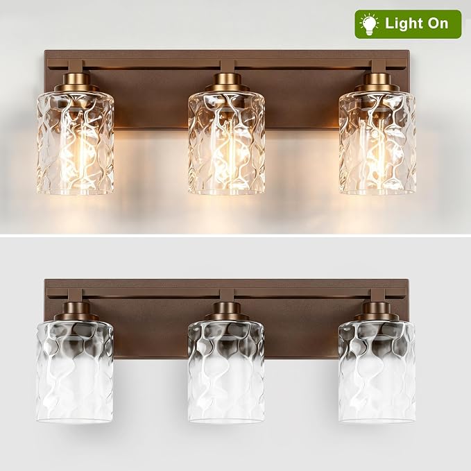 Modern Bathroom Lighting Fixtures Over Mirror, Vanity Lights for Bathroom, Wall Sconces with Clear Glass Shades, E26 Ceramic Socket, 3-Light 19.7-inch Oil-Rubbed