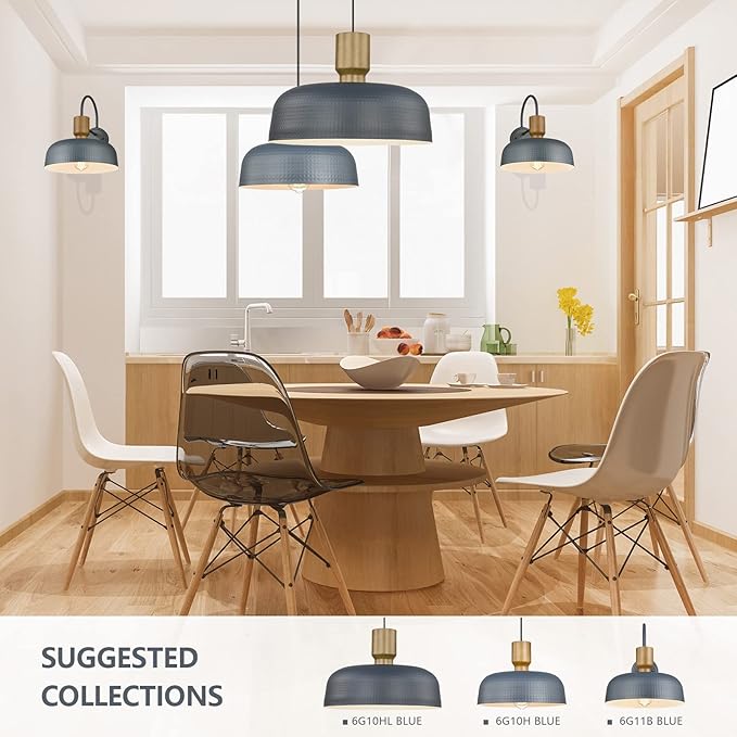 Darkaway Large Industrial Pendant Light Fixtures with Hammered Metal Shade, 2 Pack Blue 18.1inch Oversized Pendant Lighting for Kitchen Island Hanging Lamp Adjustable Height