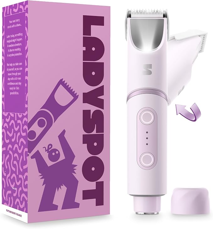 SpinDuo 2 in 1 Electric Bikini Trimmer for Women,180°Rotating Head | SpotGlide™ Ceramic Blade for Body, Leg & Bikini Areas,Light & Mirror, 3-Step Trim, Shave & Red Light,IPX7,USB-C