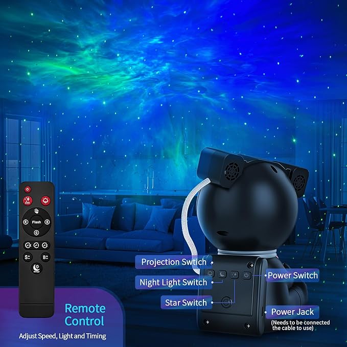 Cayclay Astronaut Galaxy Projector, Remote & Timer Night Light, Black | 360° Magnetic Adjustable Head, Auto-Off Timer, Remote Controllable LED Lamp, Dimmable Multi-Color Night Light For Home Decor