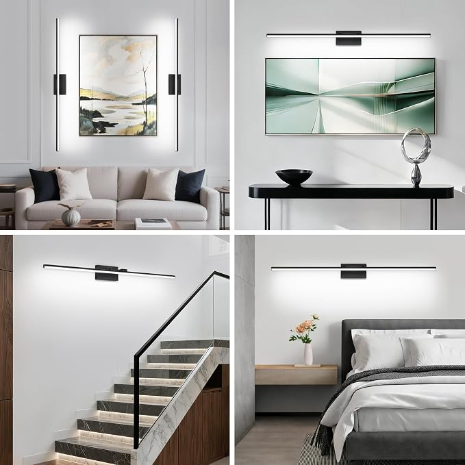 LED Bathroom Vanity Light, Modern Bathroom Light Fixture Over Mirror (Cool White 6000K), Vanity Light Bar with Angle Adjustable, 48 Inch, Black