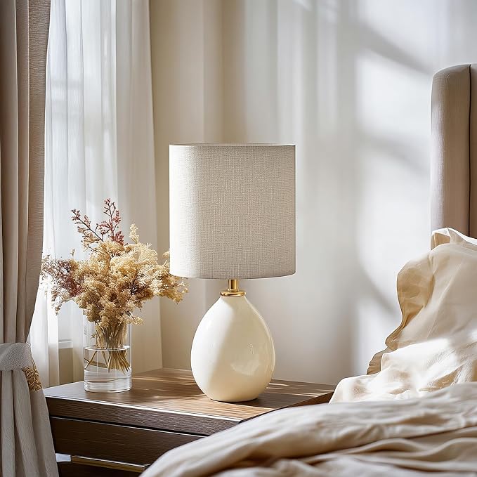 18.5" Table Lamps Set of 2 for Living Room Bedroom, Bedside Lamps for Night Stands, Modern Linen White Ceramic Lamps
