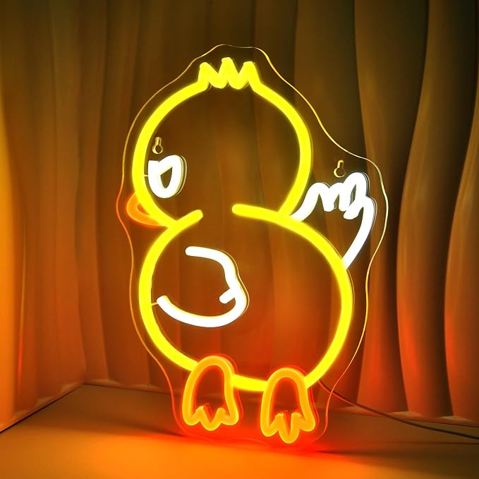 JEDAEMEN Duck Off Neon Signs for Wall Decor Yellow White LED Light Sign | Duck LED Sign Neon Lights Preppy Room Decor Light Up Sign for Birthday Party Decoration USB Powered