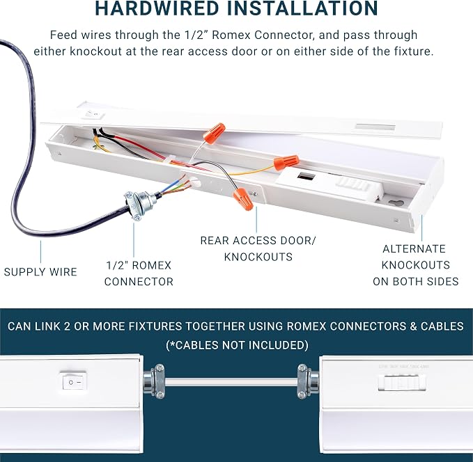 PARMIDA LED Under Cabinet Lighting, Hardwired Installation, 42 Inch, 30W, 5CCT Color Selectable - 2700K/3000K/4000K/5000K/6000K, ETL Listed, 120V, Dimmable, 2300 Lumens, White Finish
