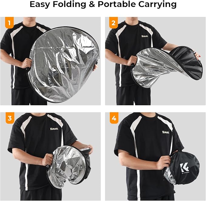 K&F CONCEPT Light Reflector with Grips, 43"(110cm) 5-in-1 Photography Diffuser Collapsible Portable with Grips for Studio and Outdoor Lighting Gold Silver White Black Translucent