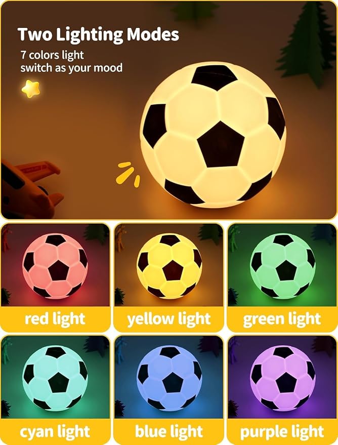 Soccer Night Light for Kids, Rechargeable Touch Lamp, Silicone Soccer Ball Lamps, Cute Glowing Football Night light, Portable Nursery Night Lights, Gifts for Boys Gilrs Soccer Lover, Room Decor